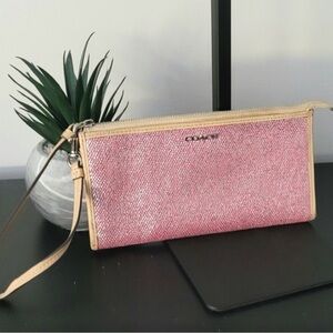 Coach Pink Glitter Wallet Wristlet/Clutch (Approx 8”L x 4”H x 4”D)